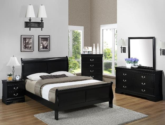 SETB3900 LOUIS PHILIP BLACK BEDROOM GROUP