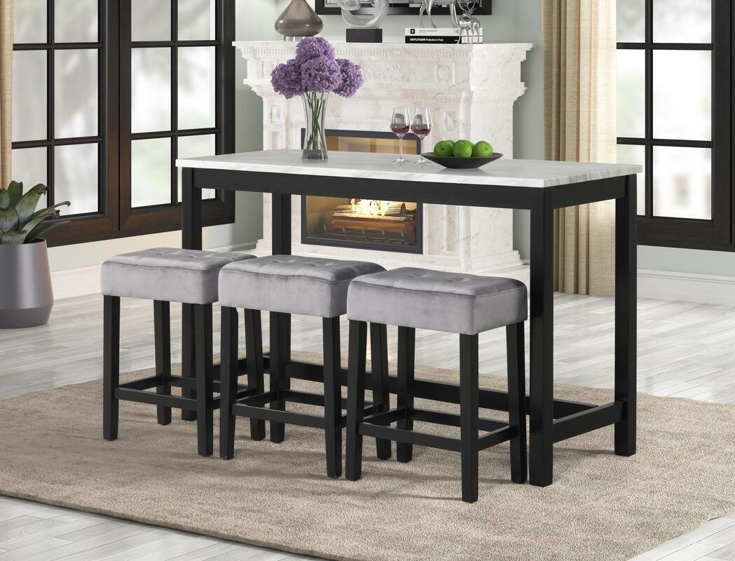 Gloria Black - Pub Table + 3 Chair Set
