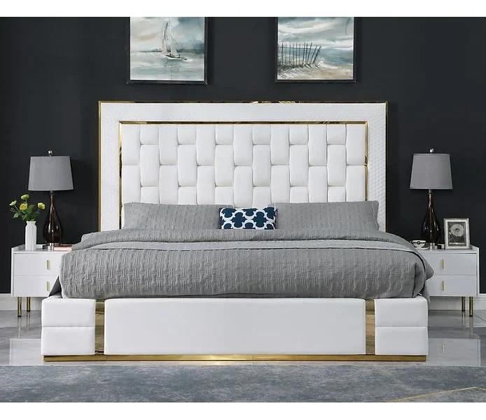 Queen Platform Bed Frame B700 Marbella [White/Cream]