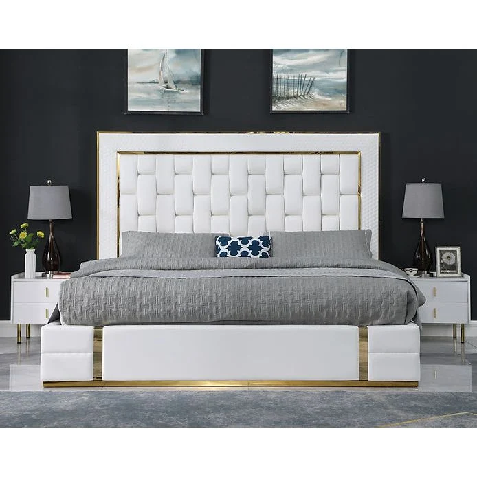 Queen Platform Bed Frame B700 Marbella [White/Cream]