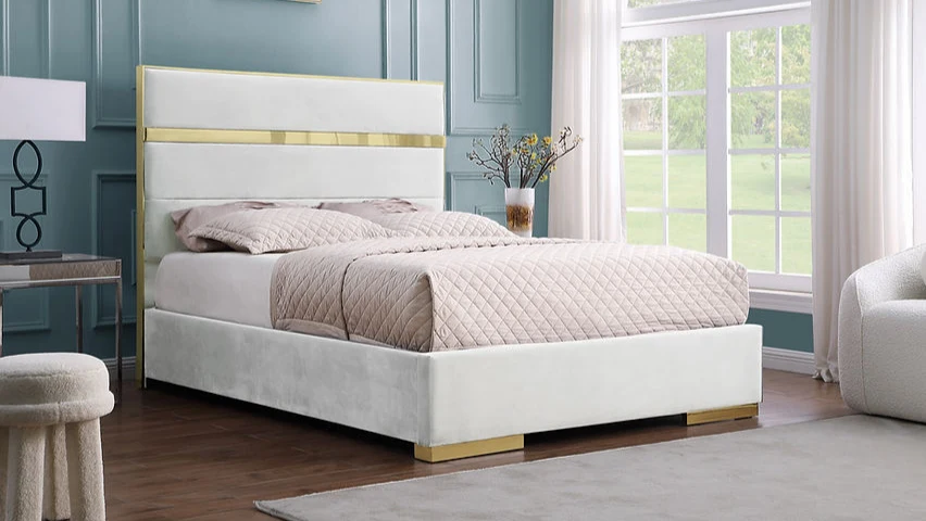 Queen Platform Bed Frame B810 Cartier [Ivory] 55''H