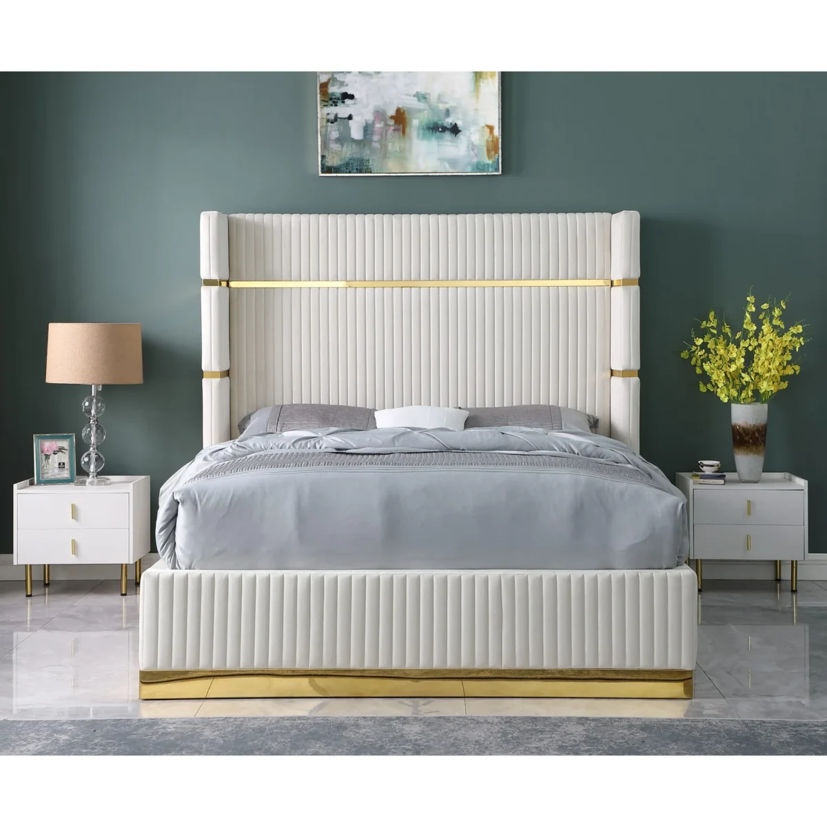 Queen Platform Bed Frame B786 Aspen [Cream] 65''H