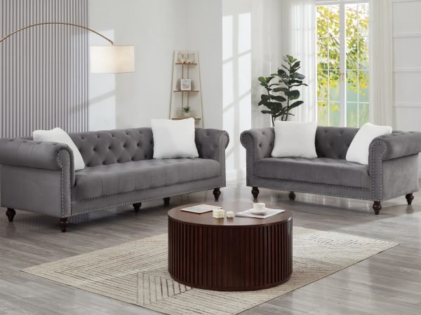 Sofa And Loveseat Gray Velvet