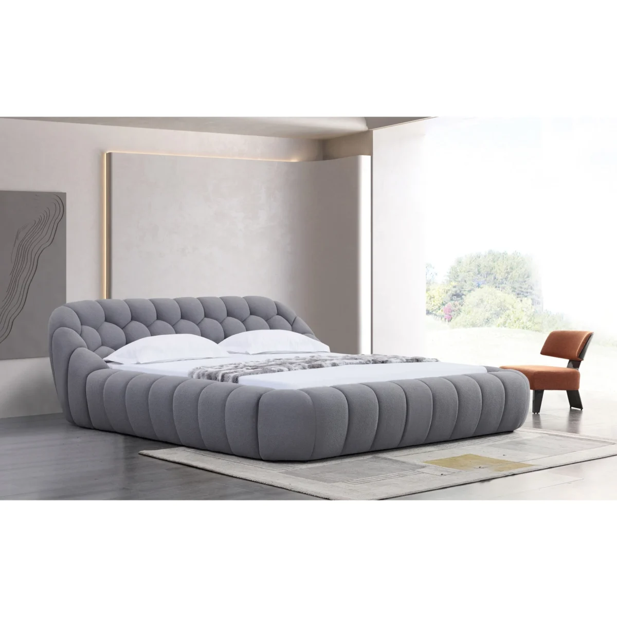 Queen Platform Bed Frame B127 Bubbles [Gray]