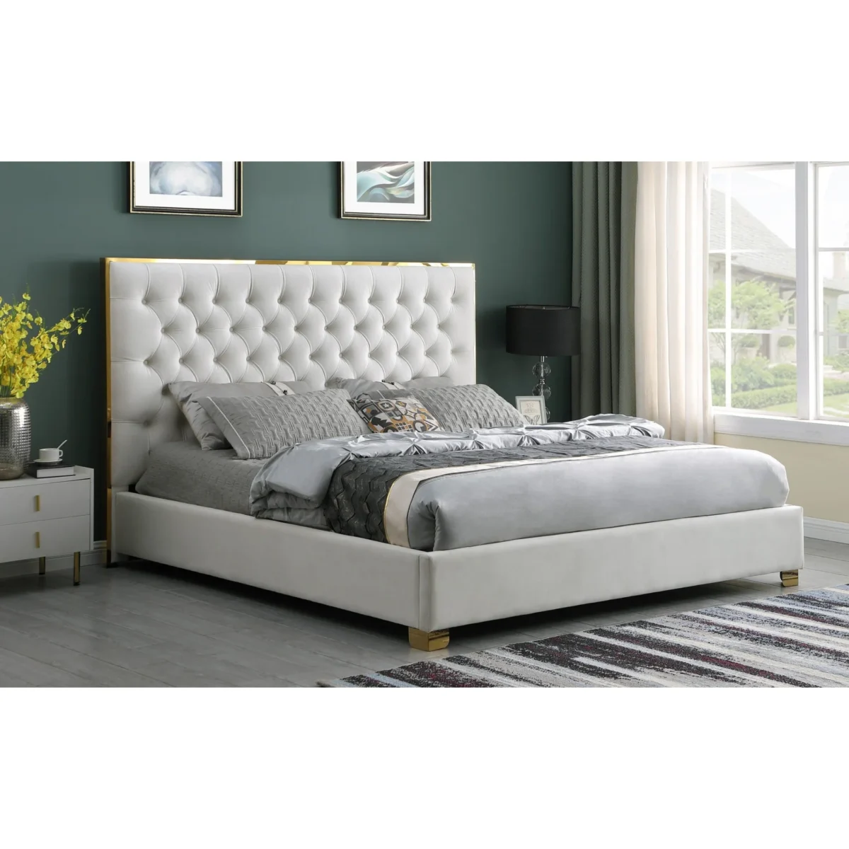 Queen Platform Bed Frame B600 Rose [Cream] 55''H