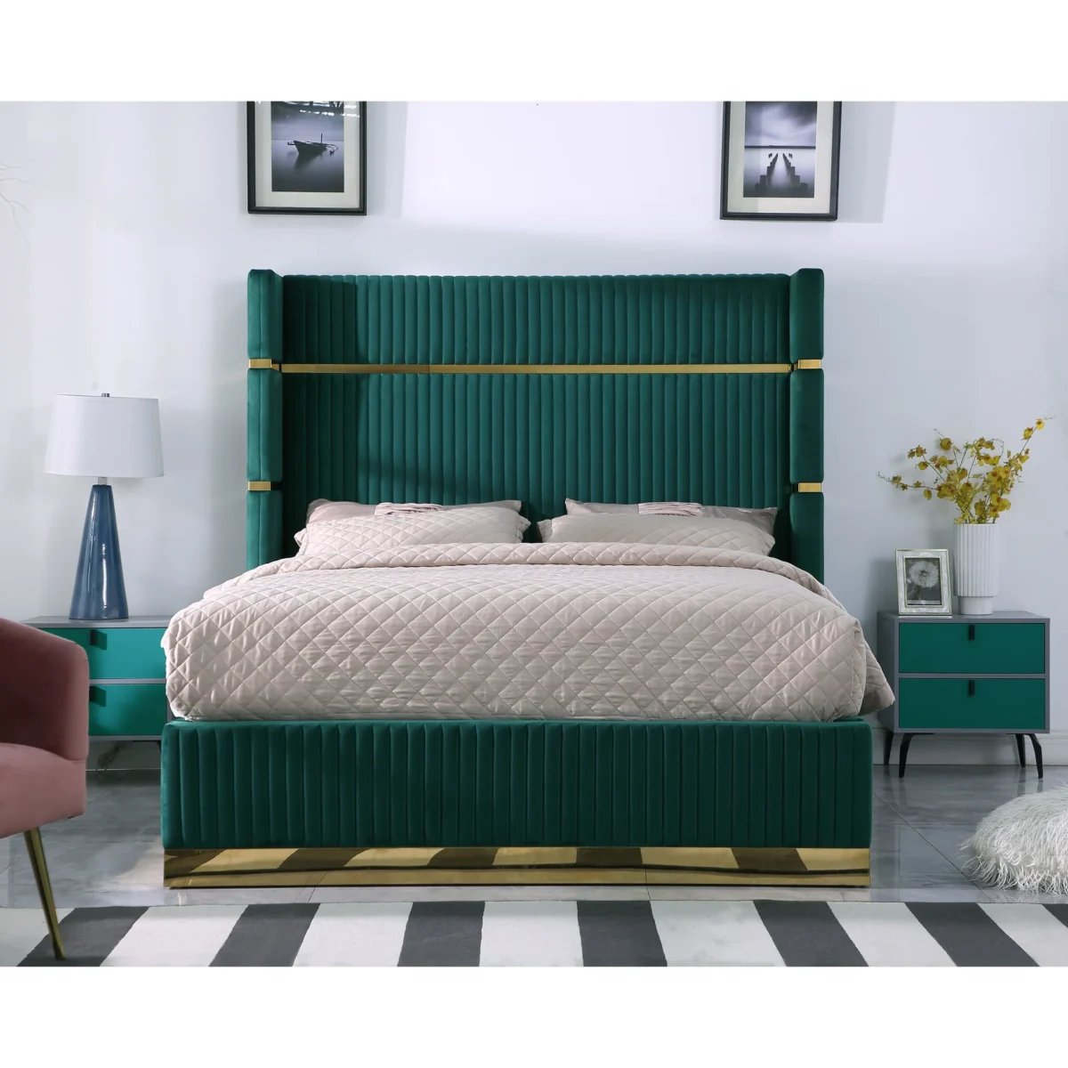 Queen Platform Bed Frame B786 Aspen [Green] 65''H