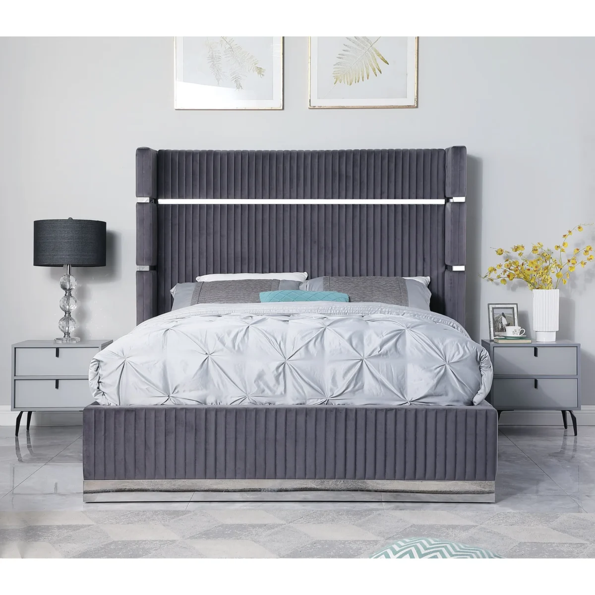 Queen Platform Bed Frame B786 Aspen [Gray] 65''H