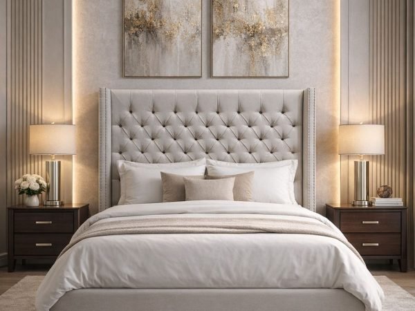 Hugh Queen Linen Upholstered Platform Bed