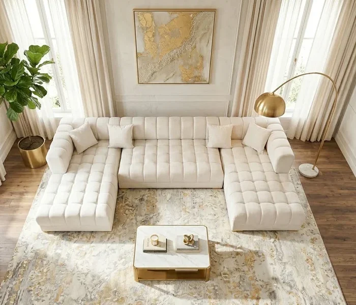 Jayla Ivory Vevet Double Chaise 141'' Sectional