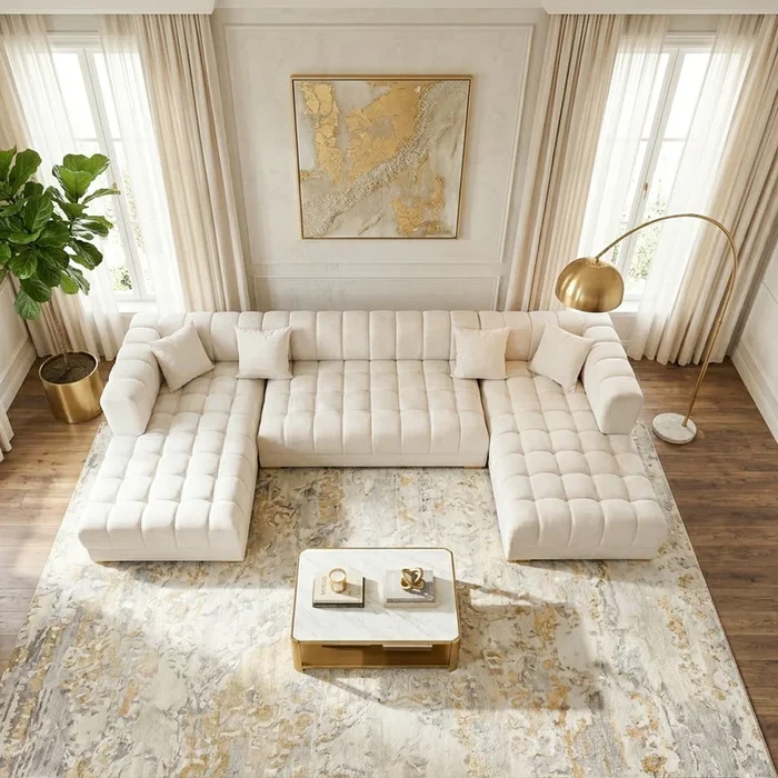 Jayla Ivory Vevet Double Chaise 141'' Sectional