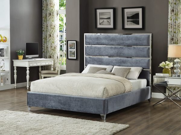 Lauren King Gray Velvet Upholstered Platform Bed
