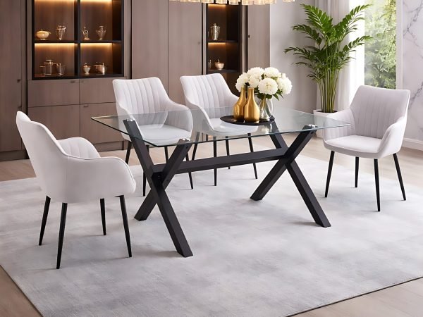 Tulsa 5pc Dining Table Set With 4 Beige Chairs Linen