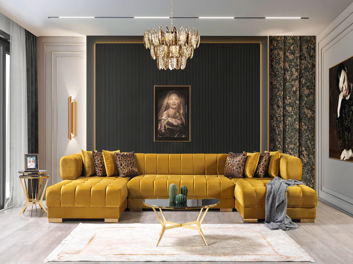 Ariana Mustard Velvet Double Chaise 138'' Sectional