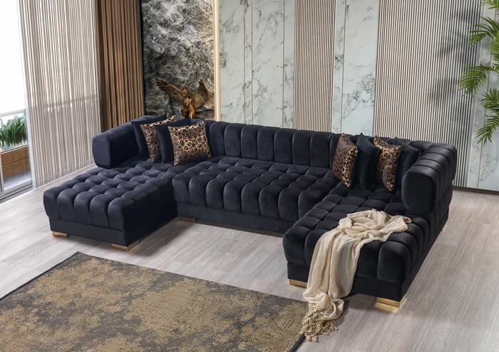 Ariana Black Velvet Double Chaise 136'' Sectional