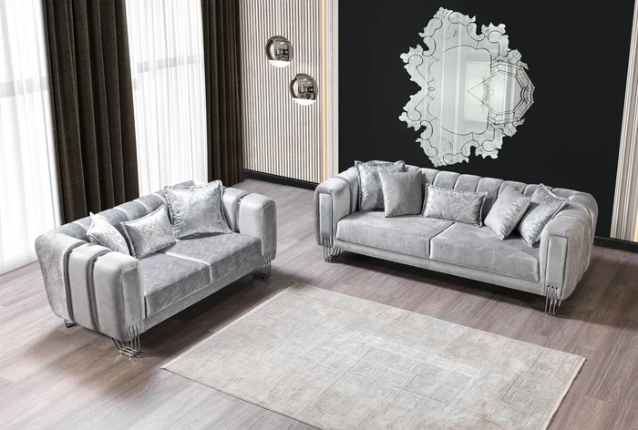 Santana Silver Velvet Sofa 89'' & Loveseat 69''
