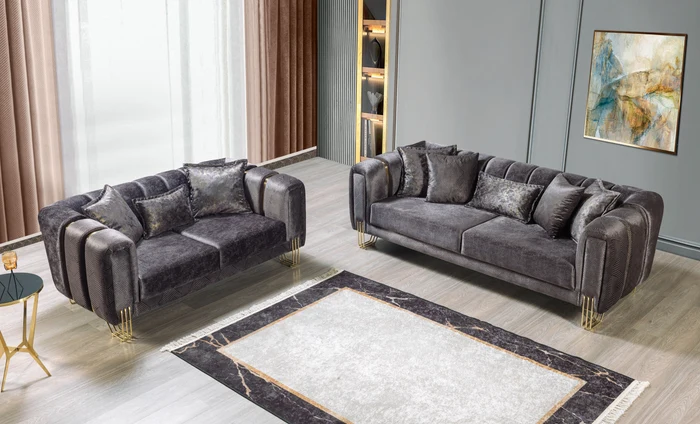 Santana Smoke Velvet Sofa 89'' & Loveseat 69''