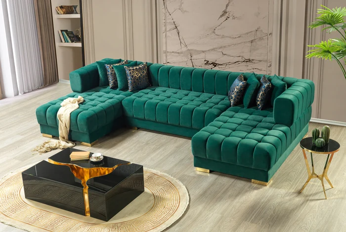 Ariana Green Velvet Double Chaise 138'' Sectional