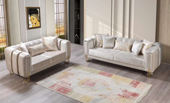 Santana Ivory Velvet Sofa 89'' & Loveseat 69''
