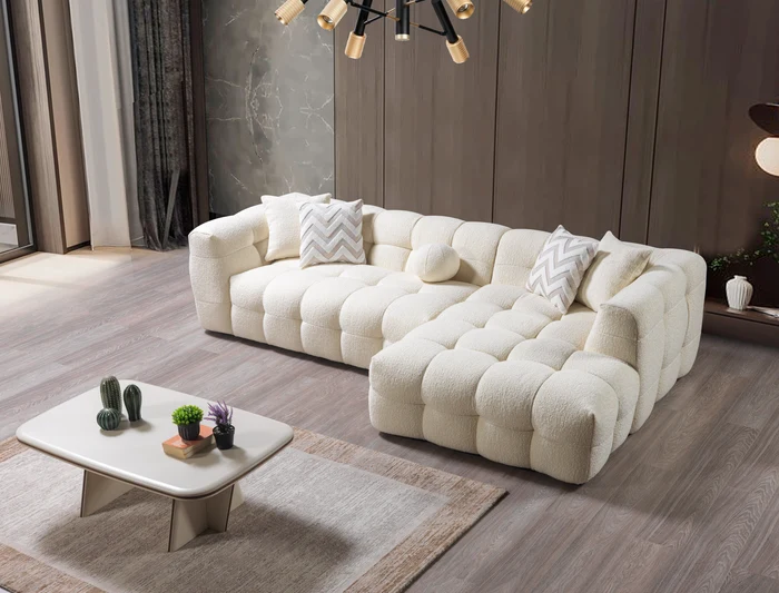 Ivy Ivory Boucle RAF 110'' Sectional