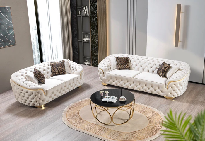 Lupino Ivory Velvet Sofa 98'' & Loveseat 79''