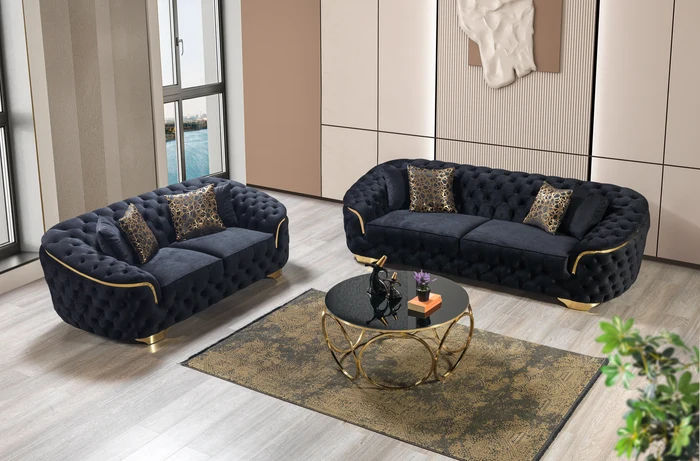 Lupino Black Velvet Sofa 98'' & Loveseat 79''