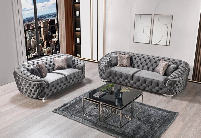 Lupino Gray Velvet Sofa 98'' & Loveseat 79''
