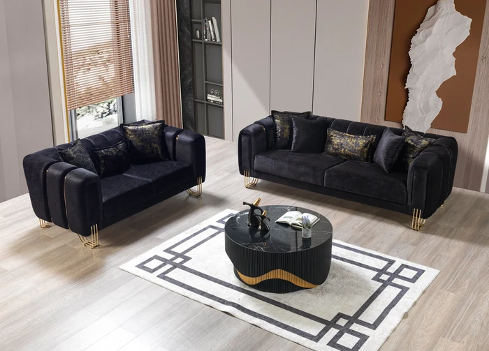 Santana Black Velvet Sofa 89'' Loveseat 69''