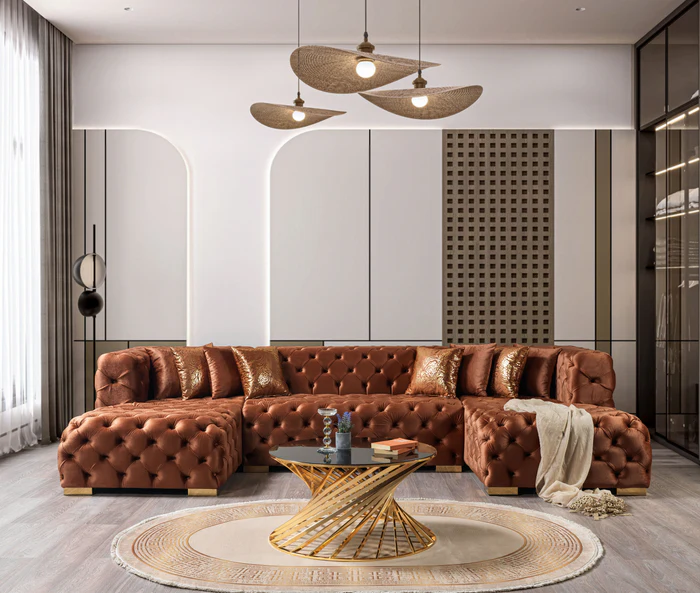 Neva Orange Velvet Double Chaise 138'' Sectional