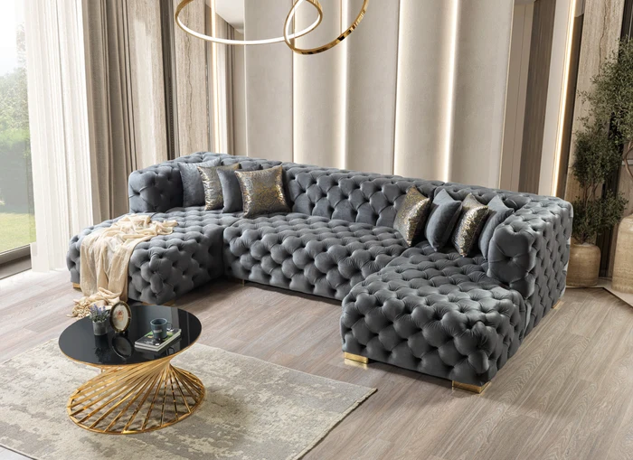 Neva Gray Velvet Double Chaise 136'' Sectional