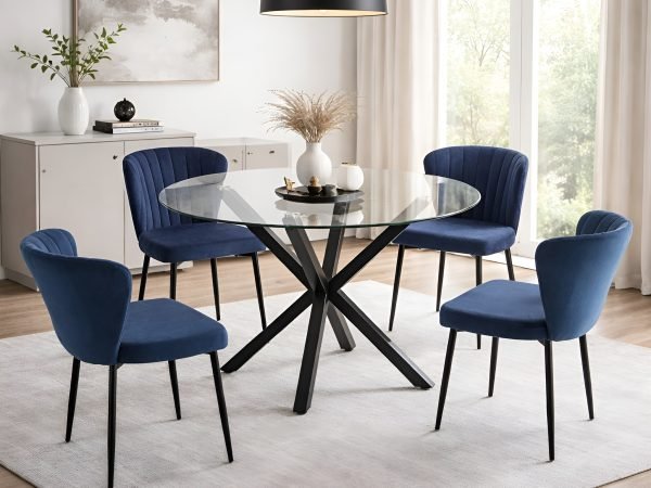 Olso 5Pc Dining Table Set With Blue Velvet CHAIRS