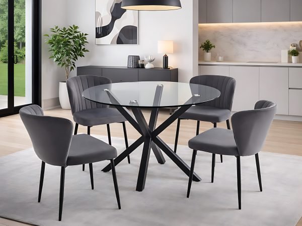 Olso 5Pc Dining Set With Gray Velvet Chairs