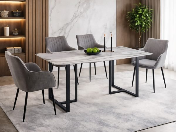 Tulsa 5pc Dining Set With 4 Gray Linen Chairs