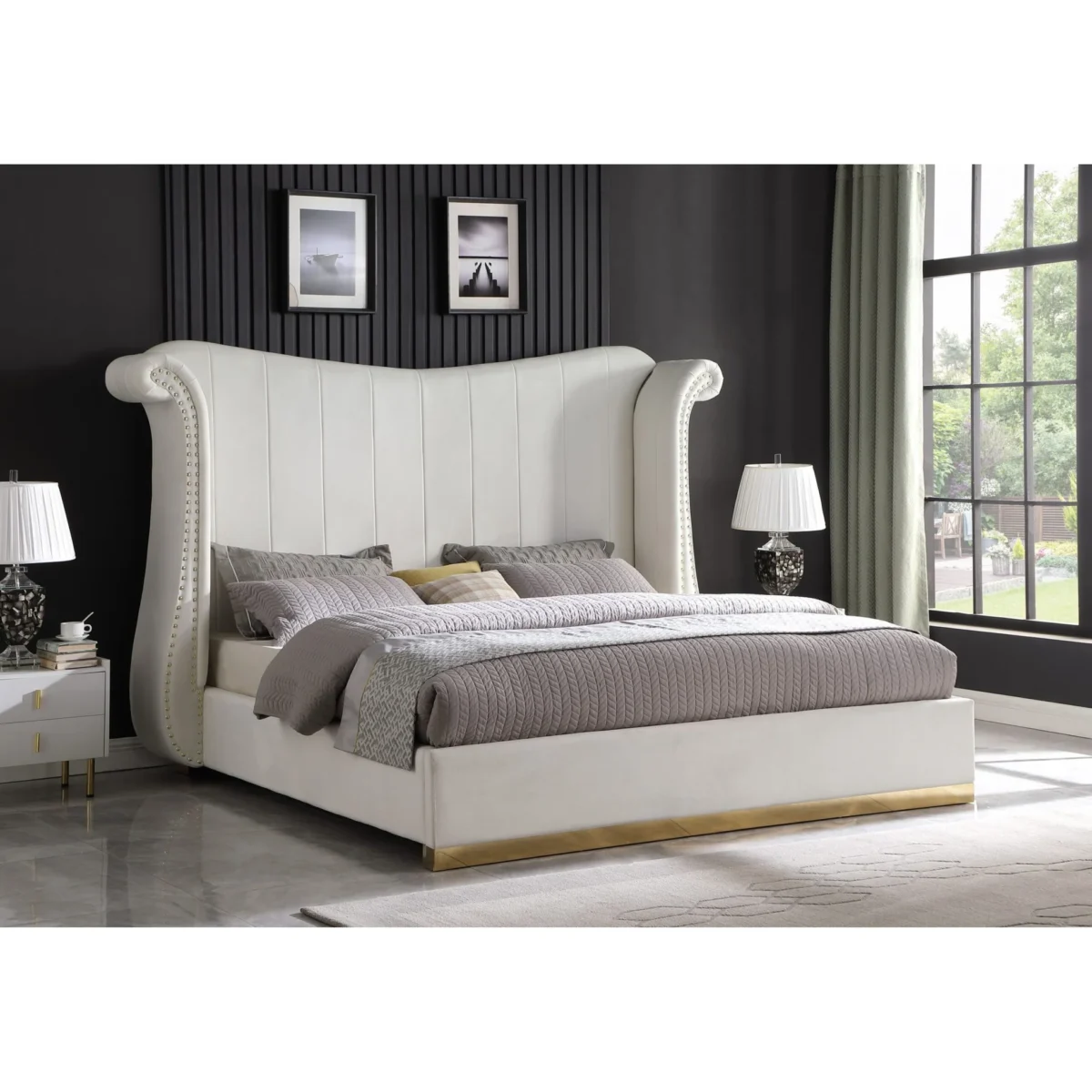 Queen Platform Bed Frame B400 Luna [Cream] 66''H