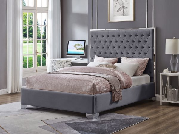 Kate Quee Platform Bed Frame Gray Velvet 58'' Hight